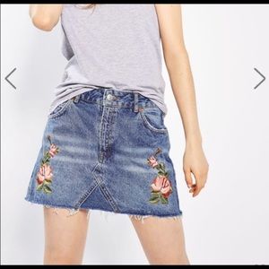 Topshop Embroidered Jean Skirt